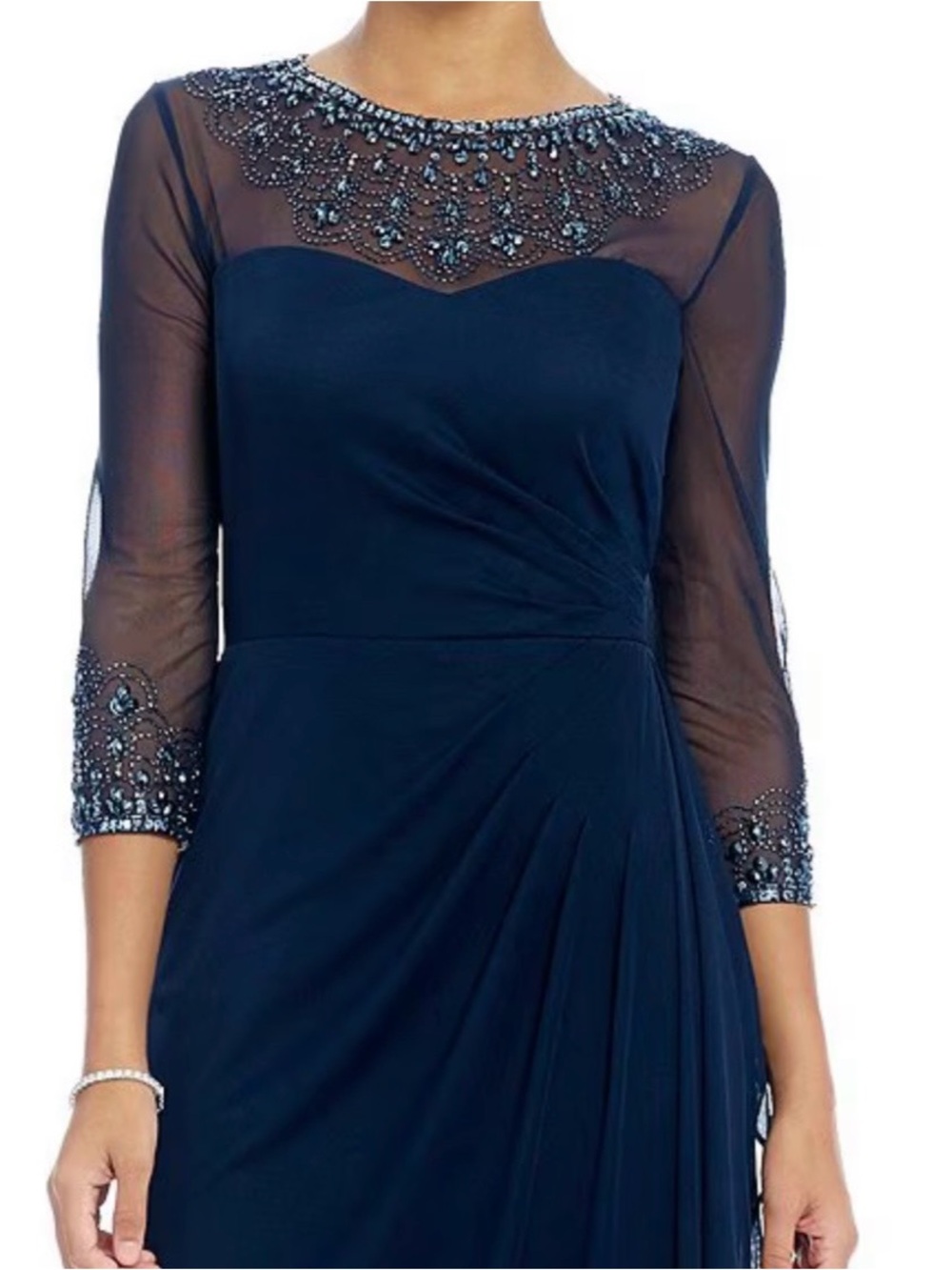 Alex Evenings Elegant Navy Beaded Illusion Necklace Evening Dress. Dark navy. - Picture 2 of 7